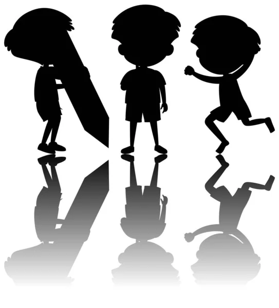 Set Von Kindern Silhouette Mit Reflex Auf Weißem Hintergrund Illustration — Stockvektor