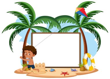 Yaz tatilinde beyaz arkaplan resimlerinde çocukların oynadığı boş afiş şablonu