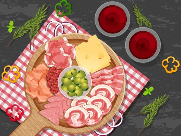 Platter Cold Cuts Smoked Meat Table Background Illustration — Stock Vector