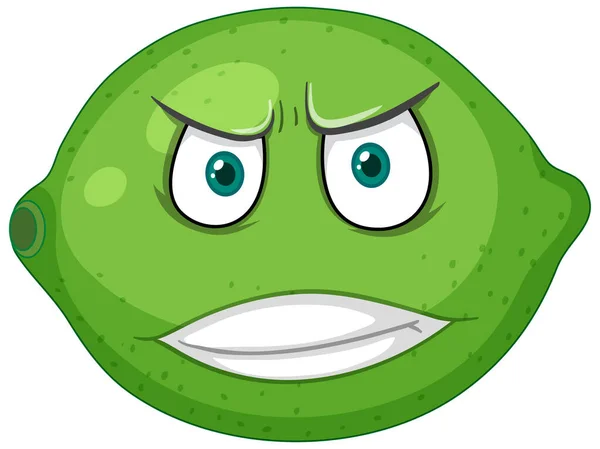 Zelený Citron Kreslený Znak Rozzlobený Výraz Obličeje Bílém Pozadí Ilustrace — Stockový vektor