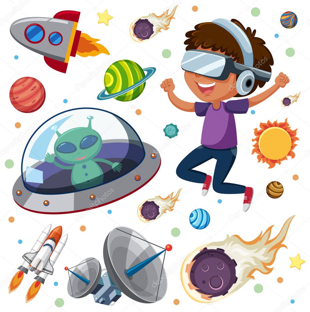Children learning solar system illustration