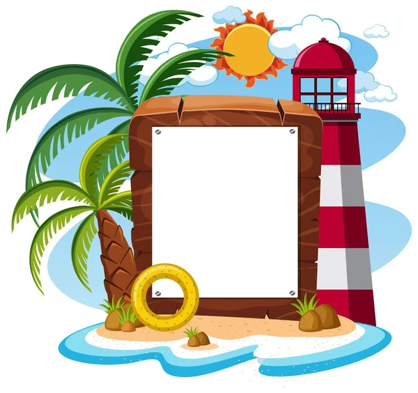 Modello Banner Vuoto Sull Isola Con Illustrazione Isolata Del Faro — Vettoriale Stock