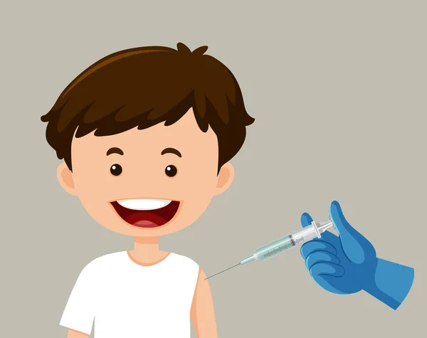 Cartoon Character Boy Getting Vaccine Illustration — Stock Vector