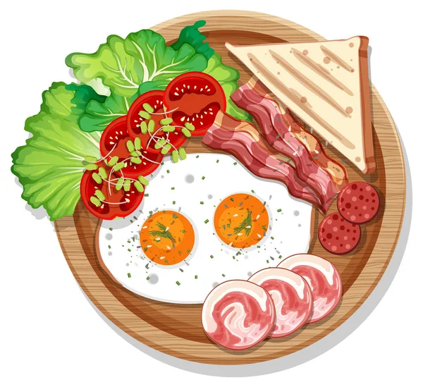 Vue Dessus Petit Déjeuner Dans Plat Dessin Animé Style Illustration — Image vectorielle