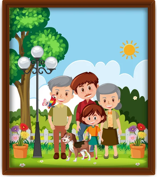 Picture Happy Family Park Frame Illustration — Stock Vector