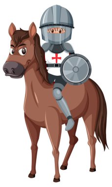 Beyaz arkaplanda ata binen at çizgi film karakteri