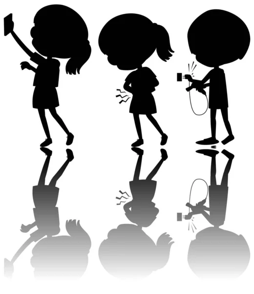 Ensemble Silhouette Enfant Avec Réflexe Sur Fond Blanc Illustration — Image vectorielle