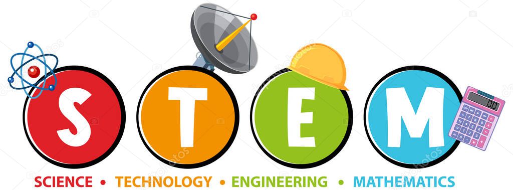 Colourful STEM education text icon illustration