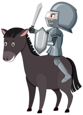 Beyaz arkaplanda ata binen at çizgi film karakteri