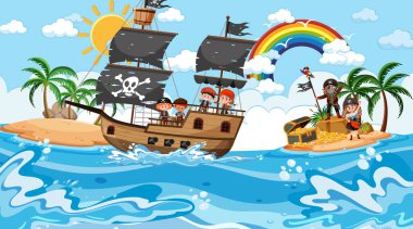 Define Adası sahnesi gündüz vakti Korsan çocuklarla birlikte.