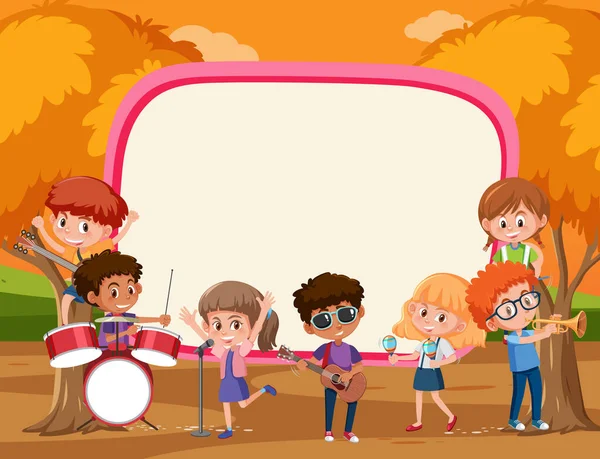 Leere Banner Mit Kindern Die Verschiedene Musikinstrumente Spielen Illustration — Stockvektor