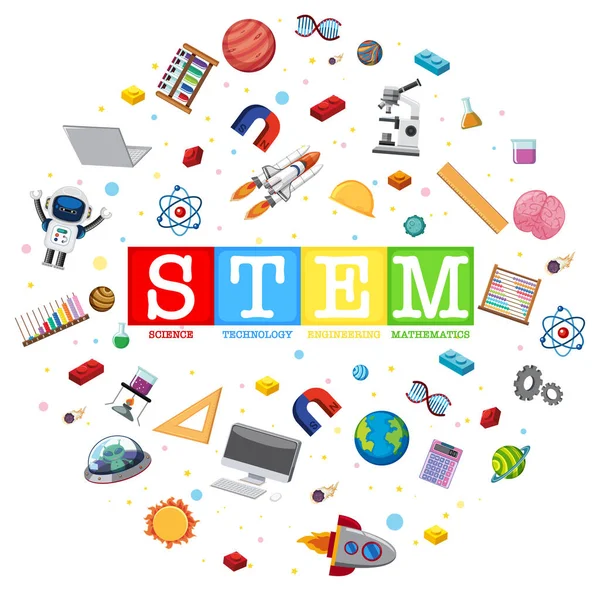 Ilustración Texto Educación Stem Colorido — Vector de stock