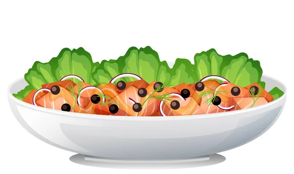 Sidovy Lax Sallad Skål Isolerad Illustration — Stock vektor