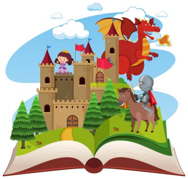 Ortaçağ açık kitap teması illüstrasyonu