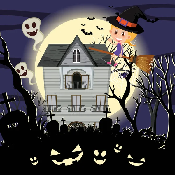 Šťastný Halloween Ilustrací Strašidelného Zámku — Stockový vektor