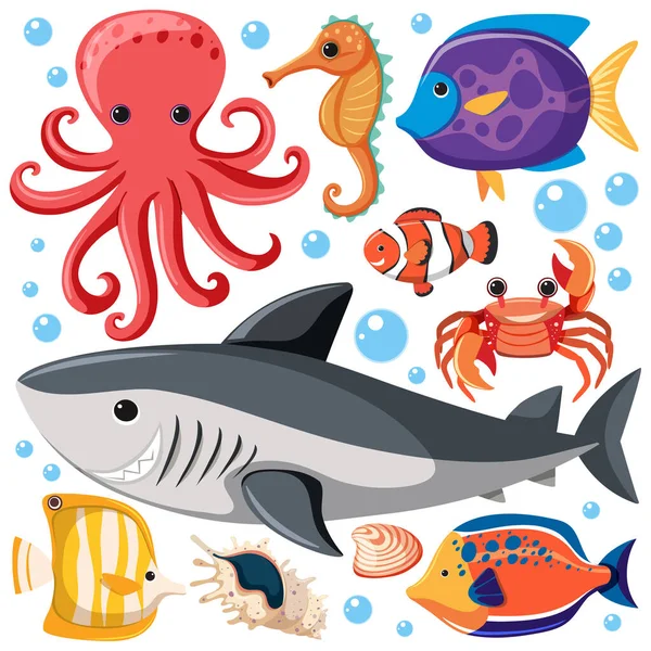 Cartoon Sea Life Motif Sans Couture Avec Des Animaux Mer — Image vectorielle