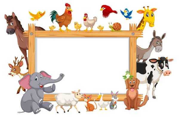 Üres Keret Különböző Vadon Élő Állatok Illusztráció — Stock Vector