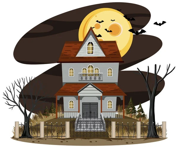 Kísértet Ház Éjszaka Jelenet Illusztráció — Stock Vector