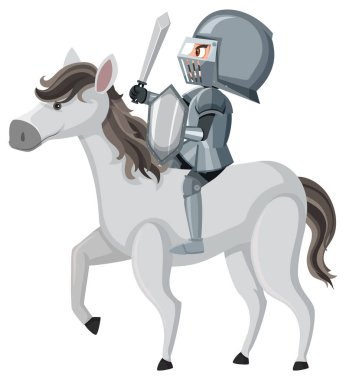 Beyaz arkaplanda ata binen at çizgi film karakteri