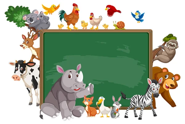 Üres Táblát Különböző Vadon Élő Állatok Illusztráció — Stock Vector