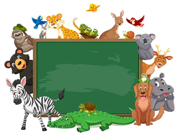 Κενός Πίνακας Διάφορα Άγρια Ζώα Εικονογράφηση — Διανυσματικό Αρχείο