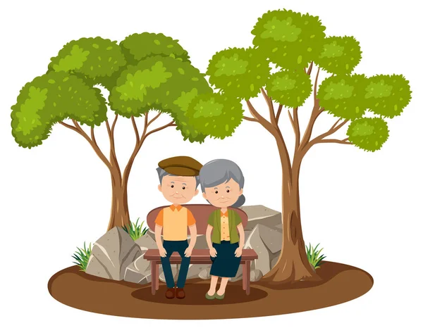 Old Couple Love Sitting Park Isolated Illustration — Stock Vector