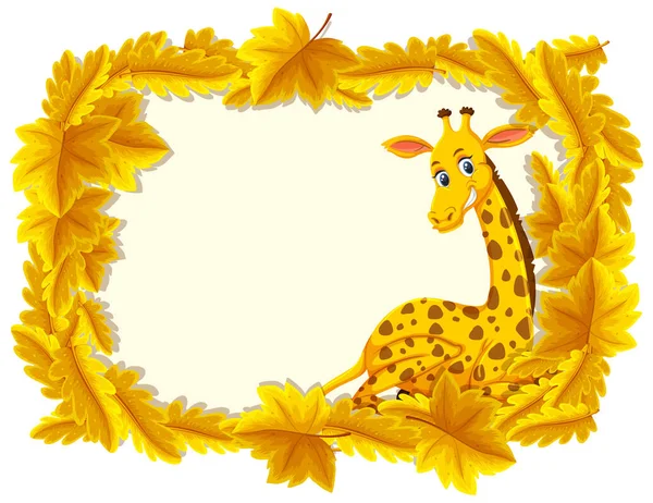 Żółte Liście Sztandar Szablon Żyrafa Postać Kreskówek Ilustracja — Wektor stockowy