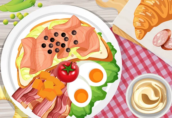 Petit Déjeuner Sain Sur Table Illustration — Image vectorielle