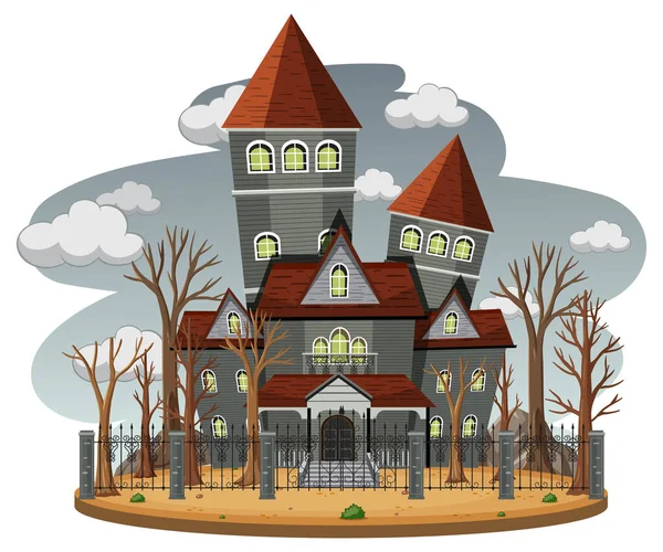 Haunted House Grey Sky Illustration — Stock Vector