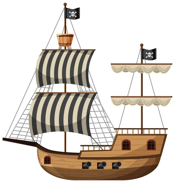 Pirate Ship Cartoon Style Isolated White Background Illustration — Stock Vector