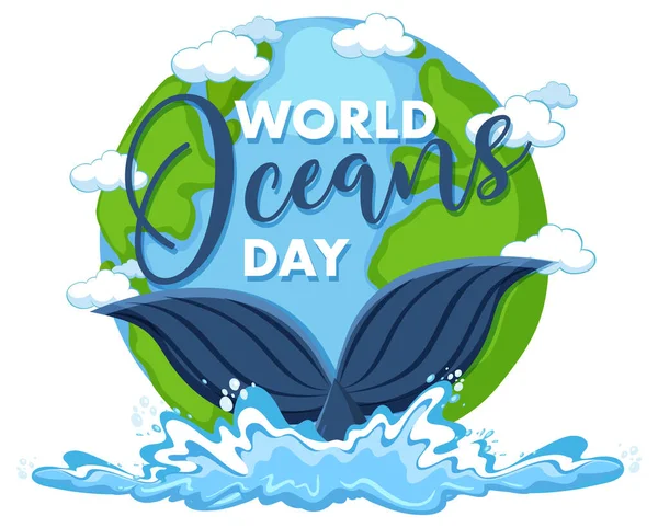 Bannière Journée Mondiale Océan Avec Queue Baleine Sur Terre Illustration — Image vectorielle
