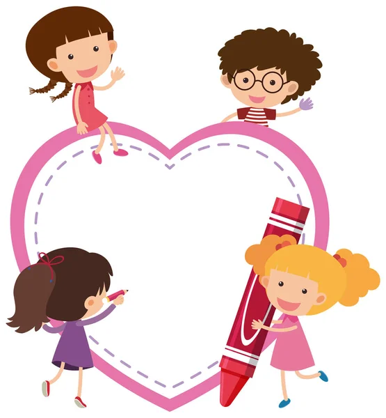 Töm Banner Hjärtform Med Många Barn Tecknad Stil Isolerad Illustration — Stock vektor