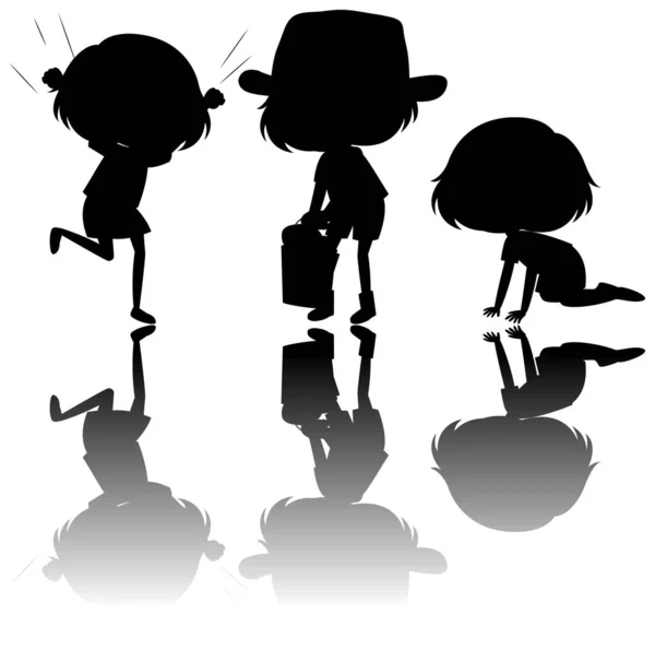 Set Von Kindersilhouette Mit Reflex Illustration — Stockvektor