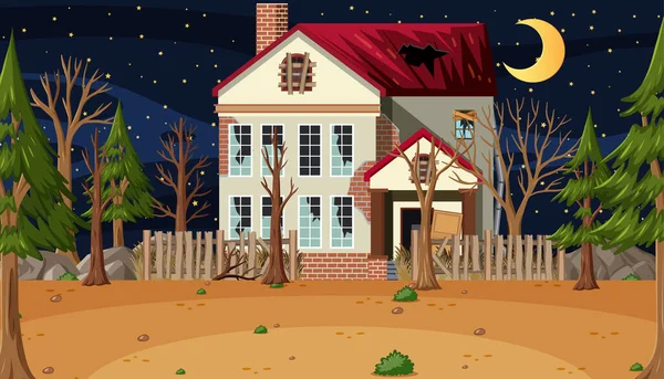 Cena Com Casa Abandonada Ilustração Floresta Escura —  Vetores de Stock