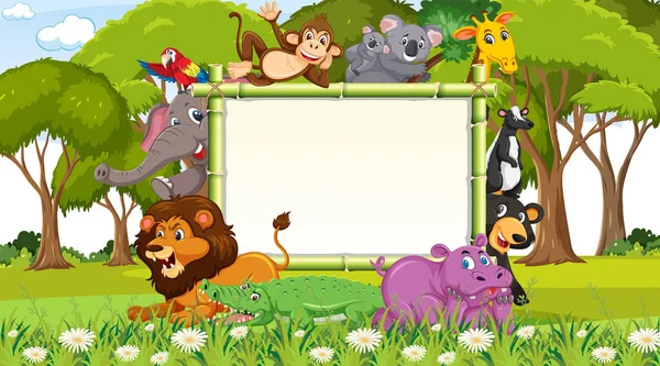 Leeres Banner Mit Verschiedenen Wildtieren Wald Illustration — Stockvektor