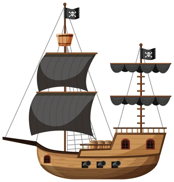 Pirate Ship Cartoon Style Isolated White Background Illustration — Stock Vector