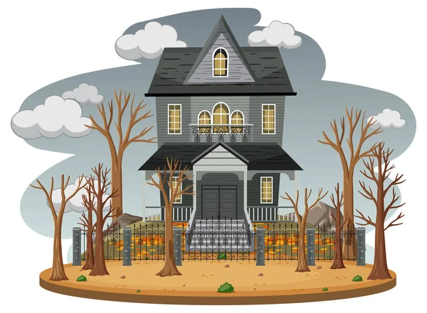 Haunted House Grey Sky Illustration — Stock Vector