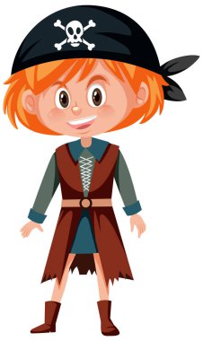 Beyaz arkaplanda izole edilmiş korsan kostümlü bir kızla korsan konsepti