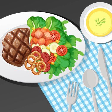 Tablo çiziminde sağlıklı bir kahvaltı.