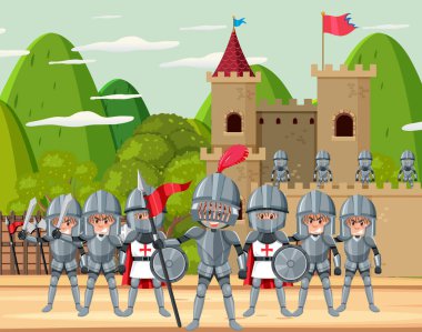 Şövalye kalenin önünde.