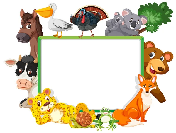 Banner Vazio Com Vários Animais Selvagens Ilustração — Vetor de Stock