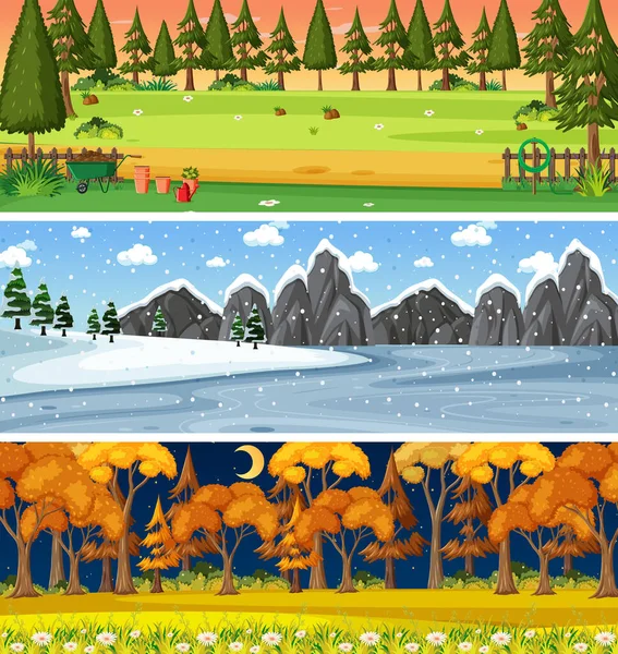 Illustration Scènes Horizontales Nature Différente — Image vectorielle