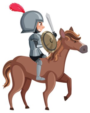 Beyaz arkaplanda ata binen at çizgi film karakteri