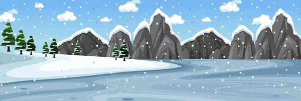 森の水平線の風景イラストと冬のシーン — ストックベクタ