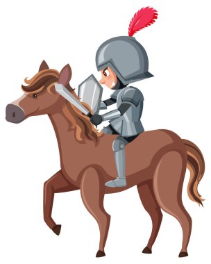 Beyaz arkaplanda ata binen at çizgi film karakteri