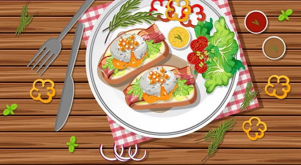 Bruschetta Auf Einem Teller Mit Frischem Gemüse Auf Dem Tisch — Stockvektor