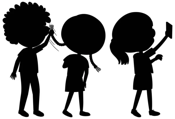 Set Von Kindern Silhouette Cartoon Figur Illustration — Stockvektor
