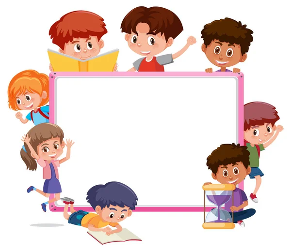 Töm Bräda Med Många Barn Tecknad Karaktär Illustration — Stock vektor