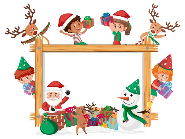 Empty Wooden Frame Kids Christmas Theme Illustration — Stock Vector