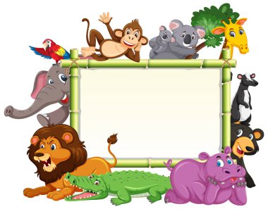 Çeşitli vahşi hayvan resimleriyle dolu boş afiş